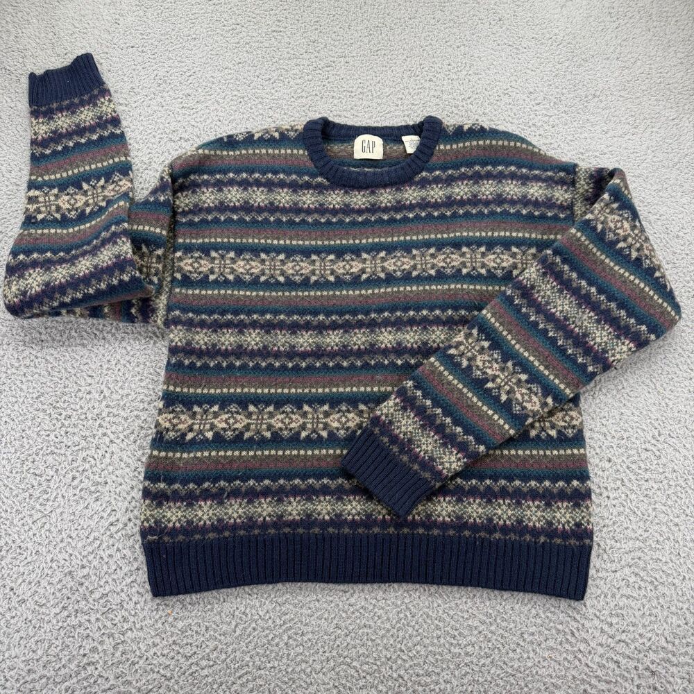 GAP Women's Vintage 90s Knit Merino Wool Multicolor Pullover Sweater L
